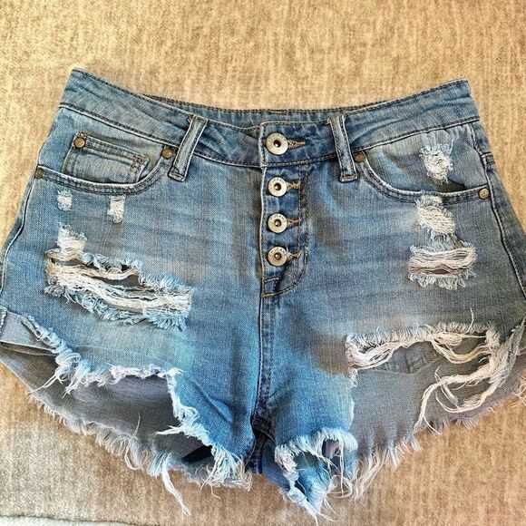 Buttonfly distressed high waist denim shorts - Picture 9 of 12